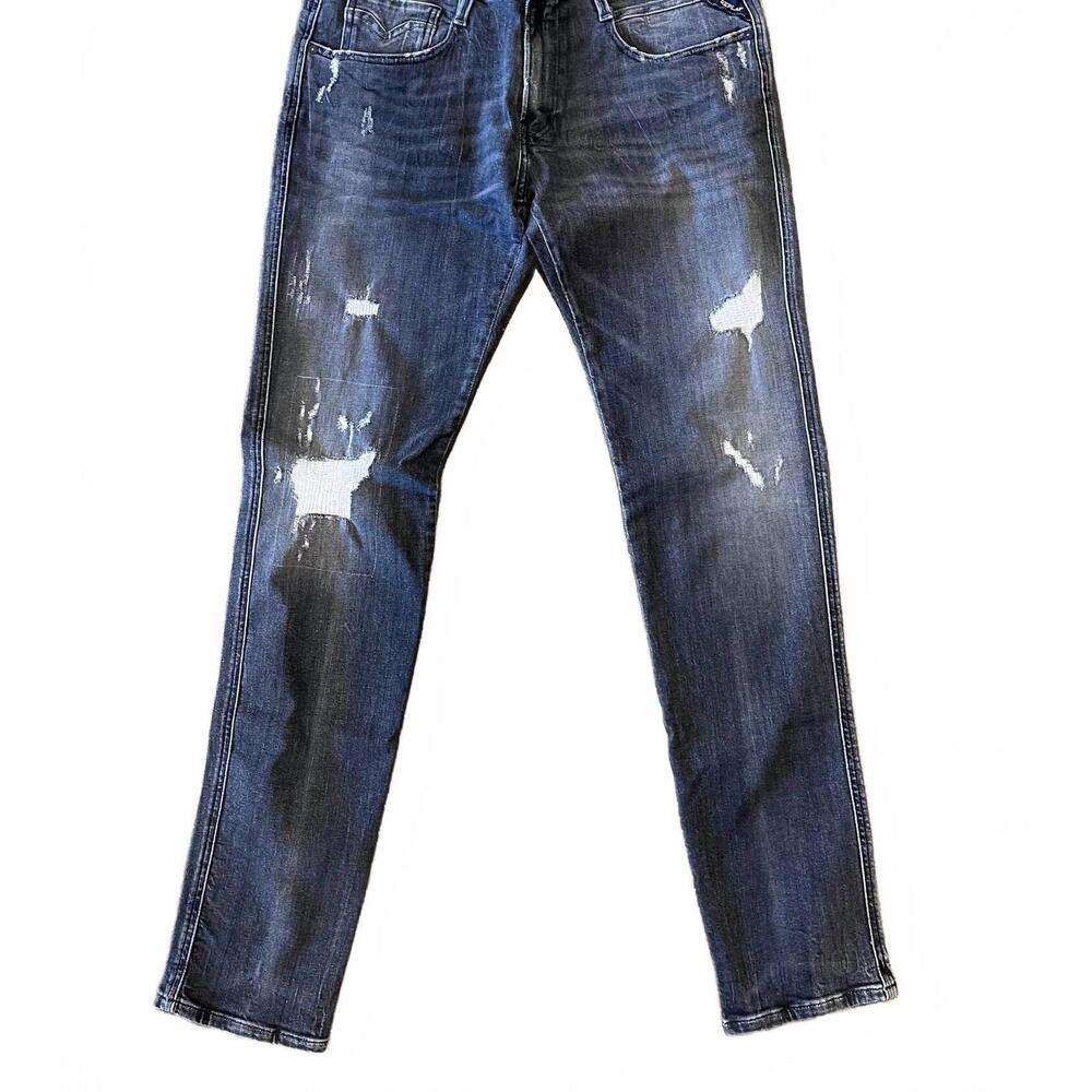NEW REPLAY men's anbas slim fit distressed jean in grey